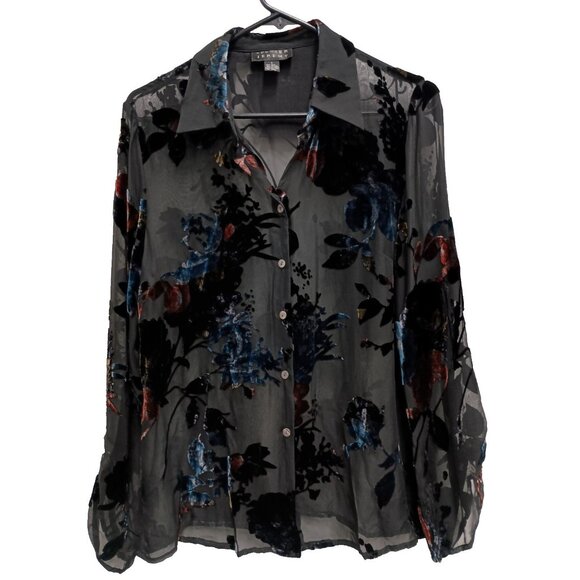 VTG Y2K Spenser Jeremy Top Womens Size 8 Black Burnout Velvet Floral Silk Gothic - Picture 1 of 12
